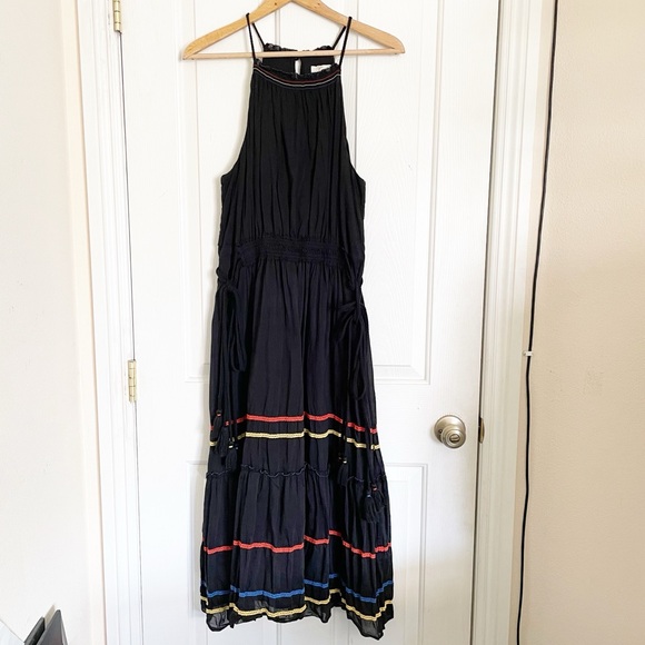 Joie Danit Halter Black Caviar Cotton Silk Blend Tiered Midi Dress size XS-S - Picture 3 of 9